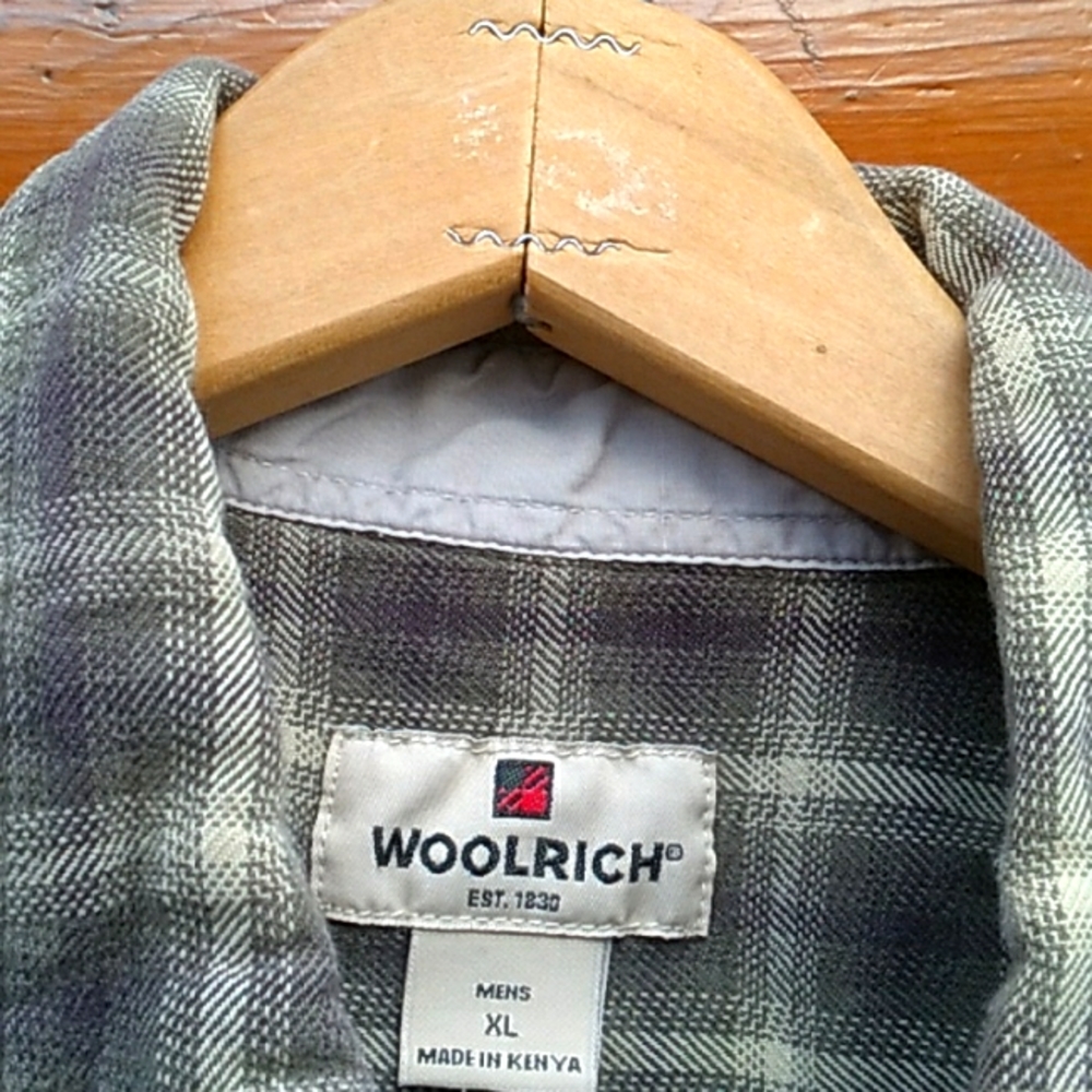 🐏 Woolrich Flannel Men’s XL Green Gray Cream Plaid UniSex